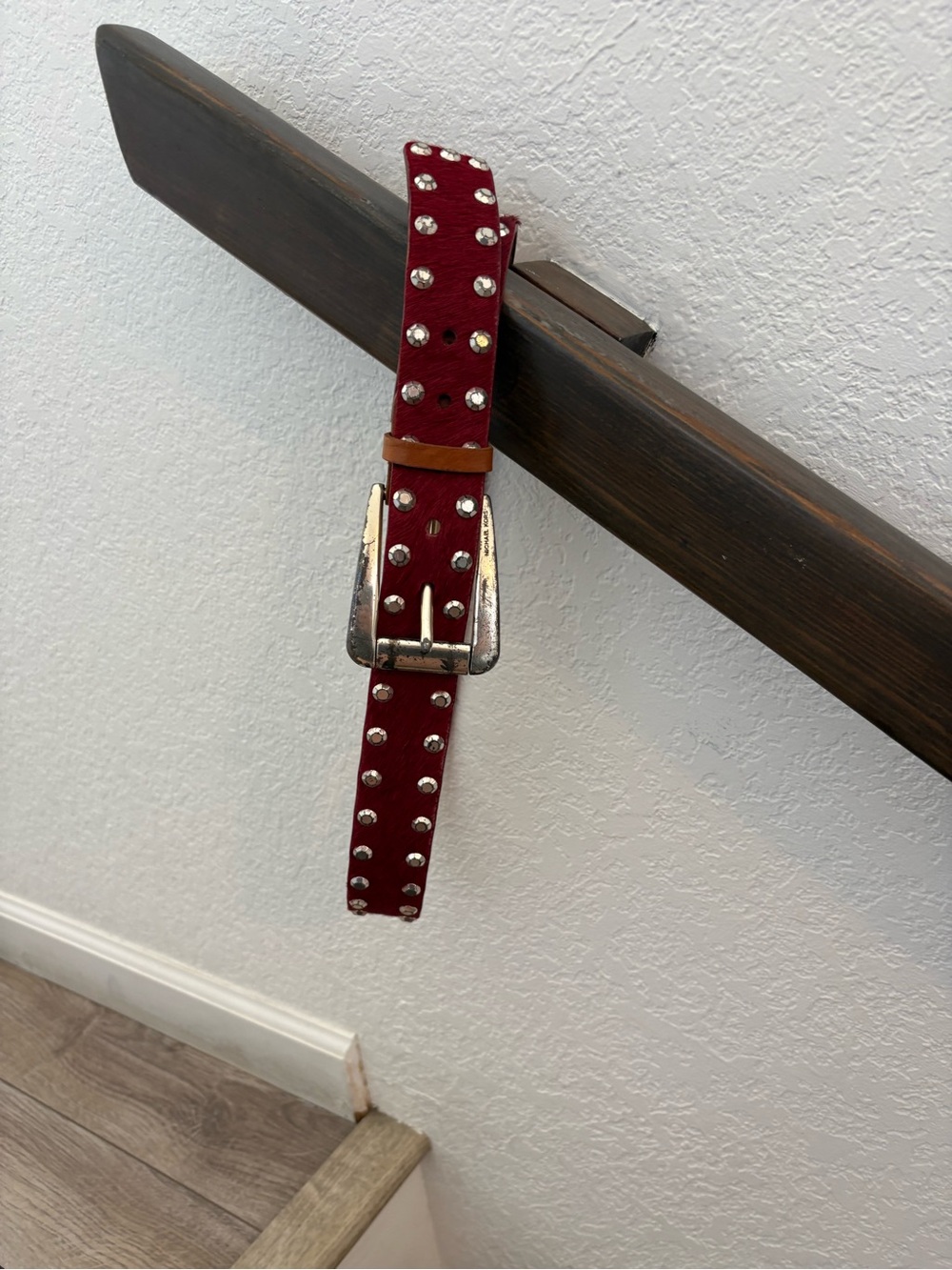 Studded Red Cow Hide Belt with Silver Hardware by Michael Kors- vintage and rare